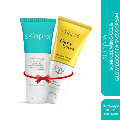 Picture of Skinpro Acne Clearing Gel Cleanser 50 ml  and Skinpro Glow Boost Fairness Cream 50 gm Blue