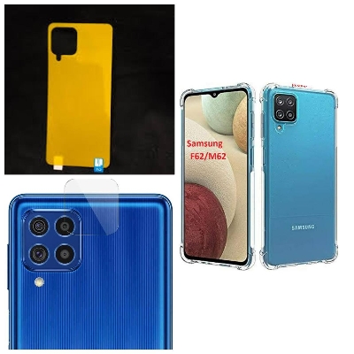 Picture of for samsung galaxy m62 /f62 3-in-1 combo pack (transparent back cover +back poly+camera lens protector )