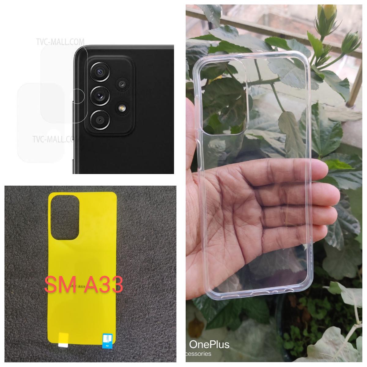 Picture of for samsung galaxy a33 (3-in-1) commbo pack transparent back cover +back poly+camera lens protector)