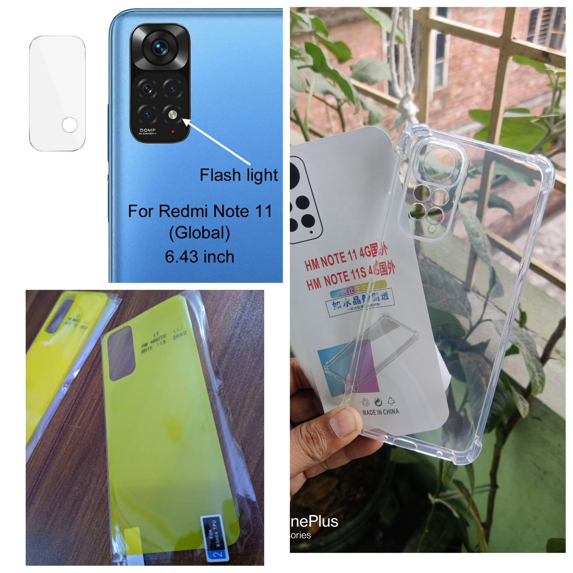 Picture of for redmi note 11 4g / note 11s (3-IN-1) combo pack ( back poly+camera lens protector+back poly)