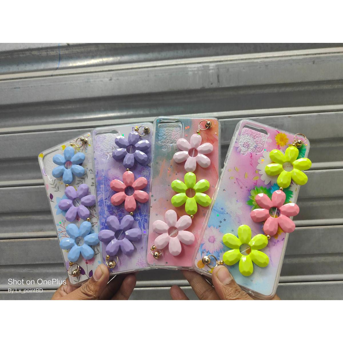 Picture of For Samsung Galaxy a12/m12/f12 Back Cover with flower Wristband Chain Fashion Bracelet Marble Glitter Case Soft Silicone Bumper Protective Mobile Phone Cases