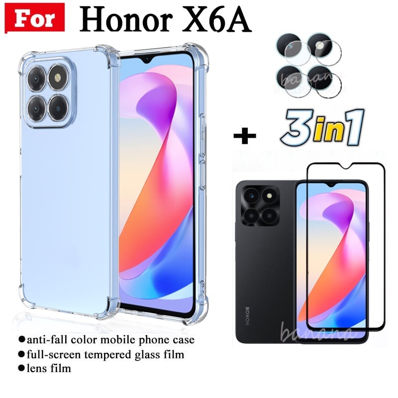 Picture of 3 in 1 Honor X6A Four corner anti drop phone case For Huawei Honor X7A X8A Tempered glass film + Camera Lens Back Screen Sticker