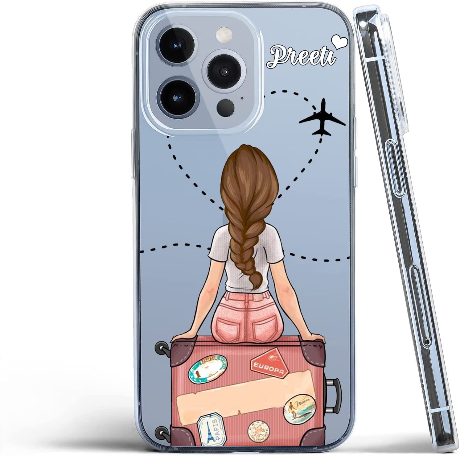 Picture of Premium Imported Silicone Transparent Flexible Soft Corner Protection with TPU Slim Customized Print Back Case Cover Travel Girl Design Compatible for iPhone-14 Pro max