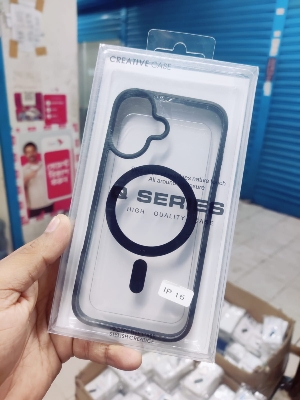 Picture of FOR IPHONE 16 / 16 PRO / 16 PRO MAX MagSafe Compatible Shockproof Transparent Slim Fit Wireless Charging supported Frosted Border Phone Back Case Mobile Cover
