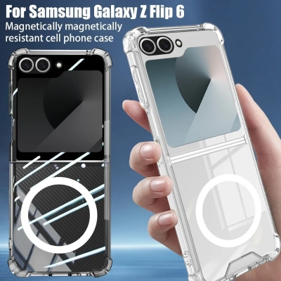 Picture of For Magsafe Wireless Charging Magnetic Case for Samsung Galaxy Z Flip 6 Clear Protective Cover for ZFlip6 Flip6 Shockproof Shell