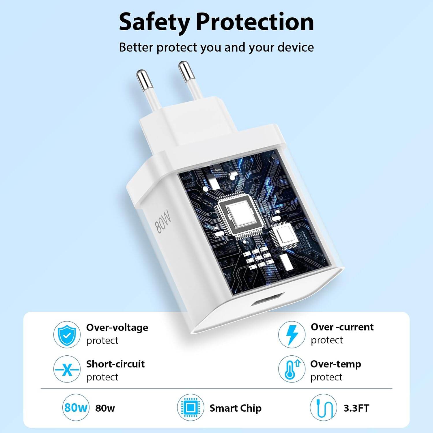 Picture of 80W EU Super Fast Wall Charger For OnePlus 9RT 10 11 12 Nord CE 2 3 Lite OPPO realme 10 GT NEO 2 3 Type C USB Warp Charge Cable