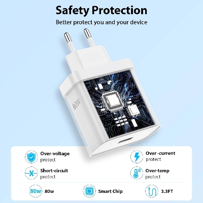 Picture of 80W EU Super Fast Wall Charger For OnePlus 9RT 10 11 12 Nord CE 2 3 Lite OPPO realme 10 GT NEO 2 3 Type C USB Warp Charge Cable