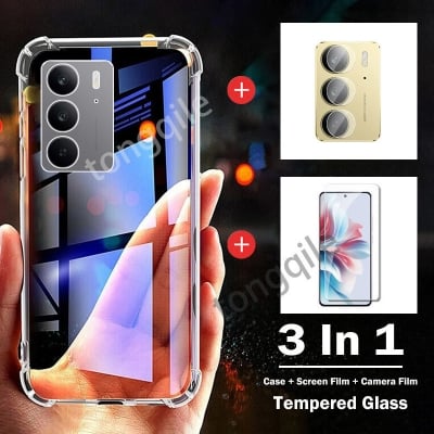 Picture of Case For Realme C75 4G RealmeC75 C 75 2024 Phone Casing Clear Transparent Back Cover Shockproof Bumper Soft TPU Screen Camera Lens Protector Tempered Glass Film