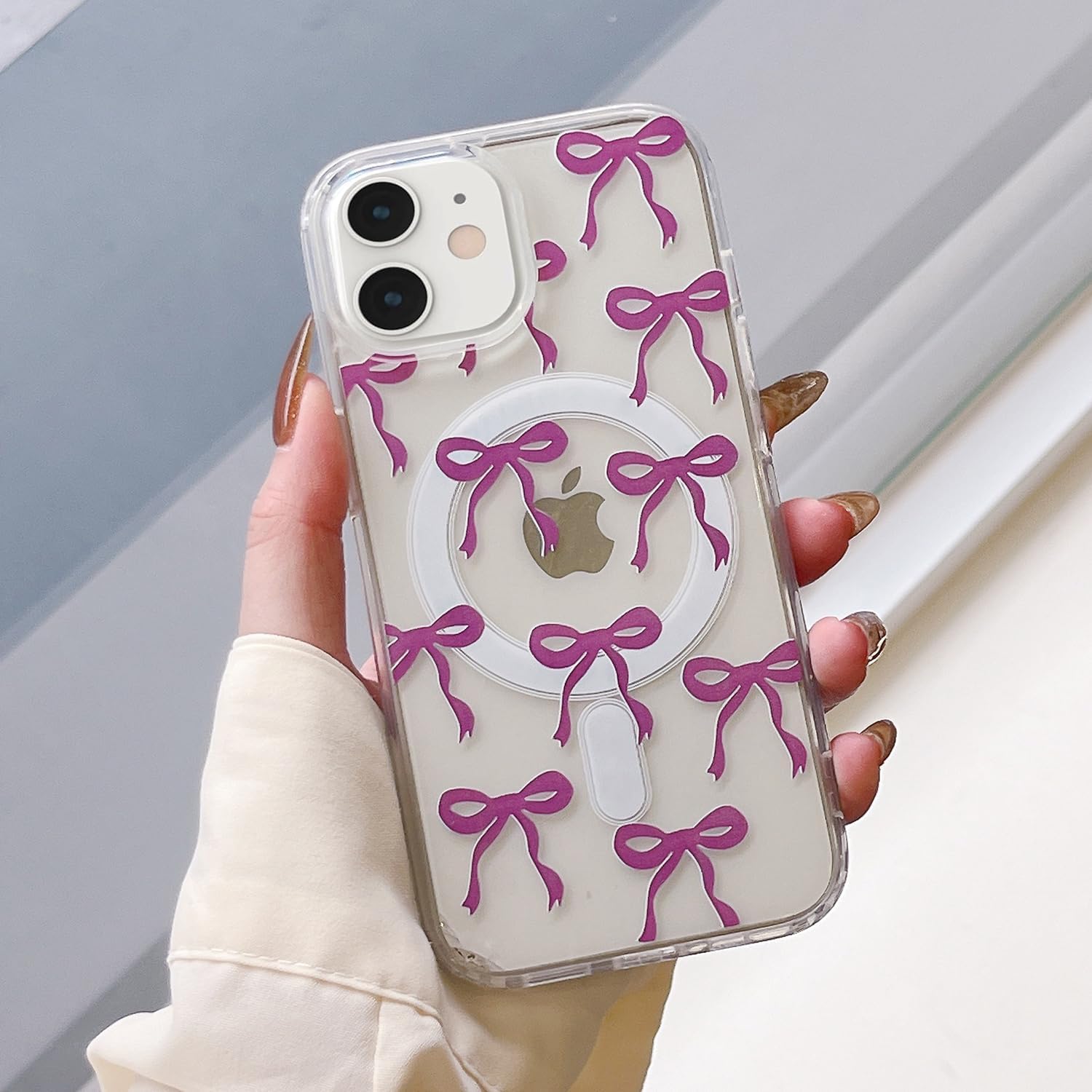 Picture of Magnetic for iPhone 16 Pro Case, Bow Case Compatible with MagSafe, Wireless Slim Clear Ribbon Aesthetic Phone Case Anti-Yellowing Shockproof Protective Cover for Women Girl - Pink