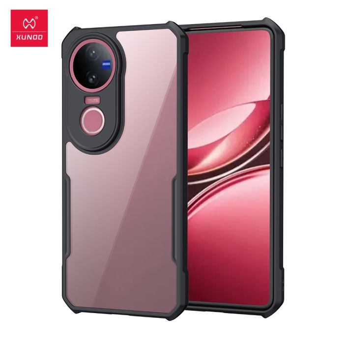 Picture of for vivo v50 5g Cover | Camera Protection Shockproof Bumper-Edge | Acrylic Crystal Clear 360 Degree Protection TPU+PC | Transparent Eagle Back Case Cover (Black)