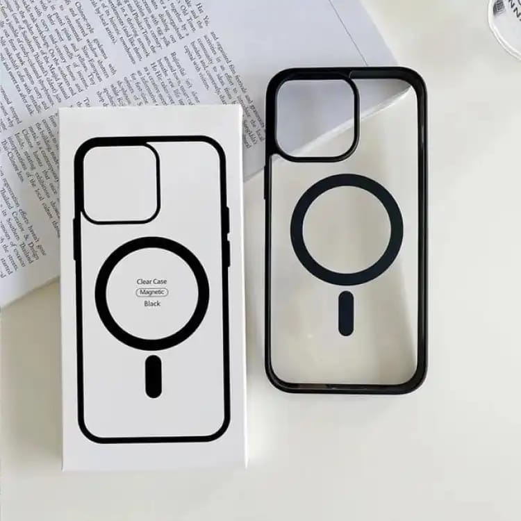 Picture of iPhone 7 11 11 Pro 11 Pro Max 12 12 Pro 12 Pro Max 13 13 Mini 13 Pro 13 PRo Max 14 14 Pro 14 Pro Max 15 15 Plus 15 Pro 15 Pro Max 16 16 Plus 16 Pro 16 Pro Max 16eTransparent Magnetic Phone Case with Box for Magsafe Wireless Charging Back Cover-Black Cases