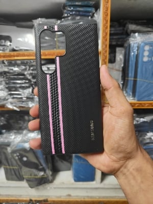 Picture of For Samsung Galaxy S24 Ultra Case Leather Foldable Ultrathin Hard PC Carbon Fiber Cover All-Inclusive Protection