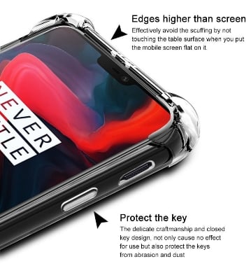 Picture of OnePlus 6 Transparent Shockproof Airbag Cover with Corner Bumps TPU Case