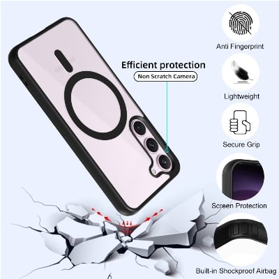Picture of For Samsung Galaxy S24FE/Samsumg S24 FE Mobile Cover MagSafe Compatible Shockproof Transparent Slim Fit Wireless Charging supported Frosted Border Phone Back Case Mobile Cover
