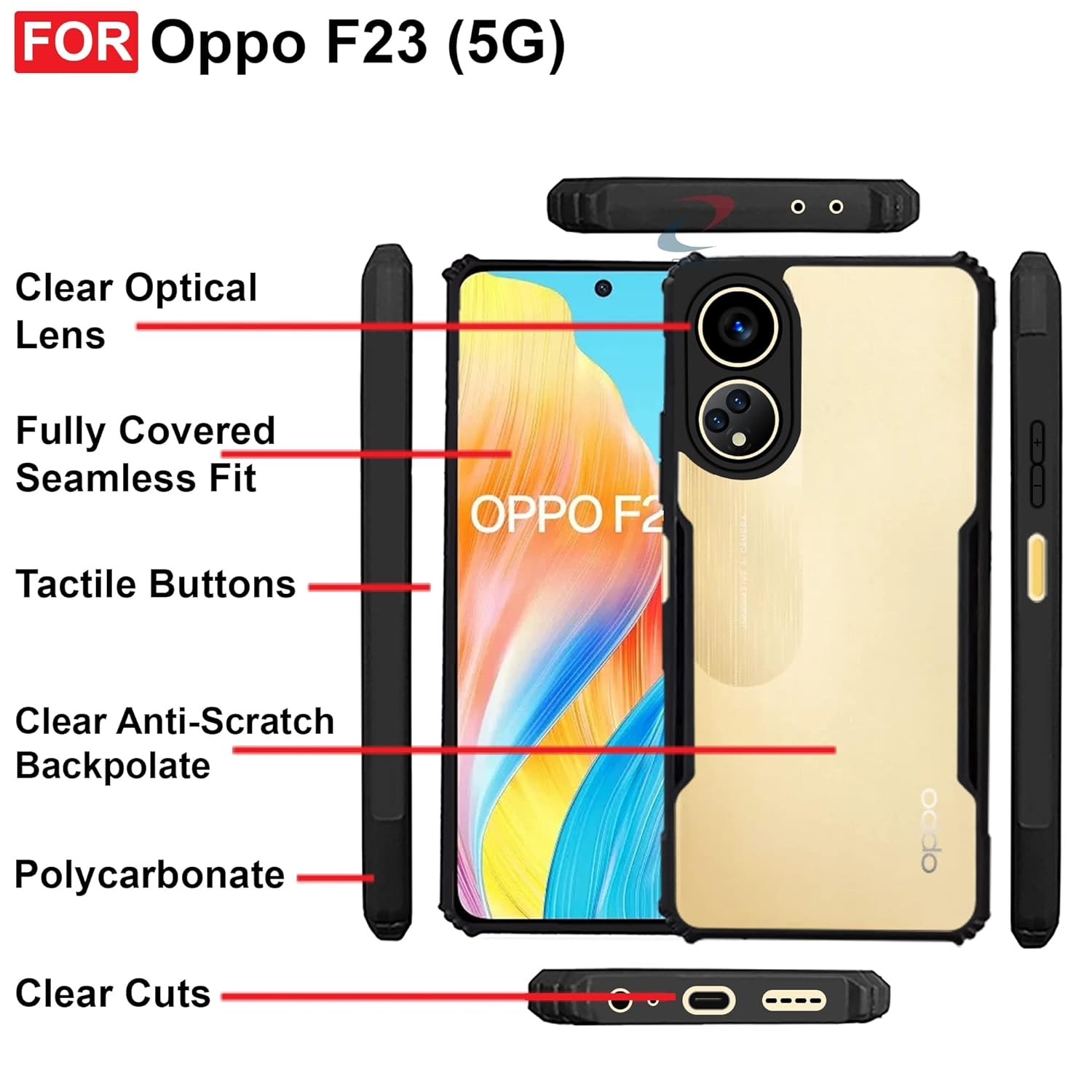 Picture of Oppo F23 5G / Oppo A1 5G / Oppo A98 5G Edge-Reinforced Shockproof Cushion Back Clear Hybrid Transparent Hard Cover Case