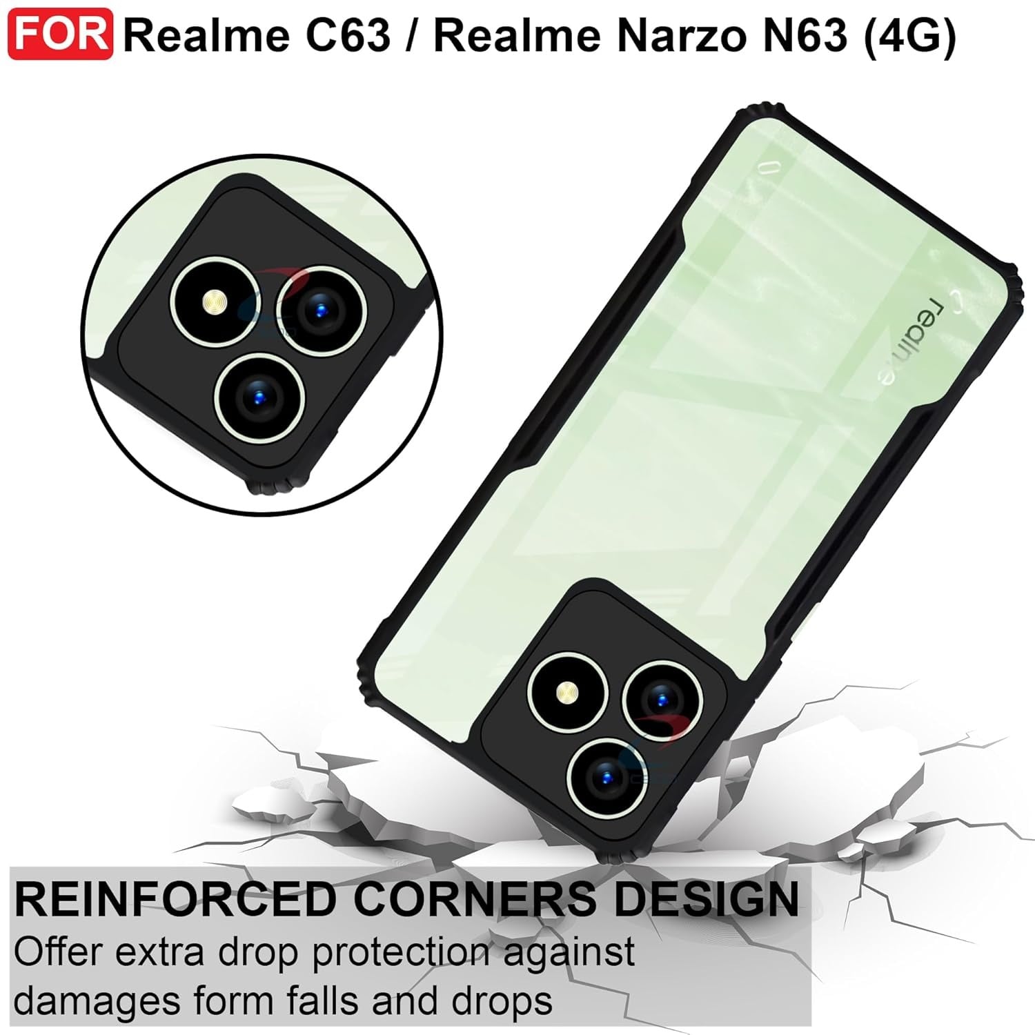 Picture of Realme C63 / Realme Narzo N63 Edge-Reinforced Shockproof Hybrid Clear Transparent Back Cover Case