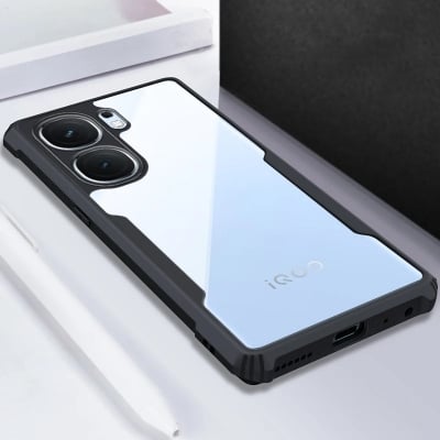 Picture of CEDO iQOO Neo 10/Neo 10 Pro Back Case Cover | Camera Protection Shockproof Bumper-Edge | Acrylic Crystal Clear 360 Degree Protection TPU+PC | Transparent Eagle Back Case Cover (Black) iQOO Neo 10/Neo 10 Pro