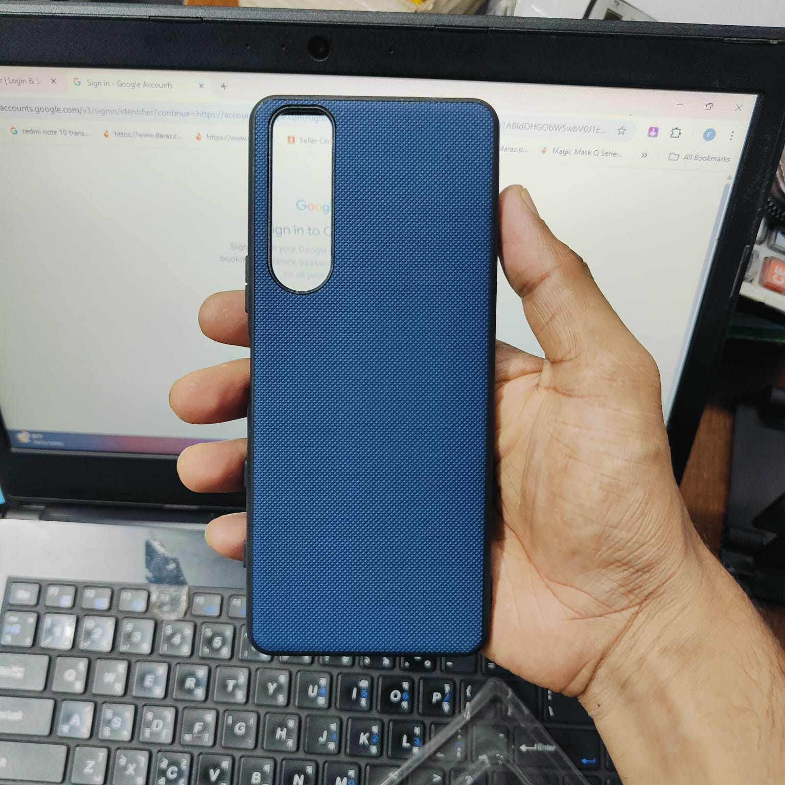 Picture of Sony Xperia 5 Mark iii Doated Texture Hard Leather Back Case Sony Xperia 5 III (Navy Blue)