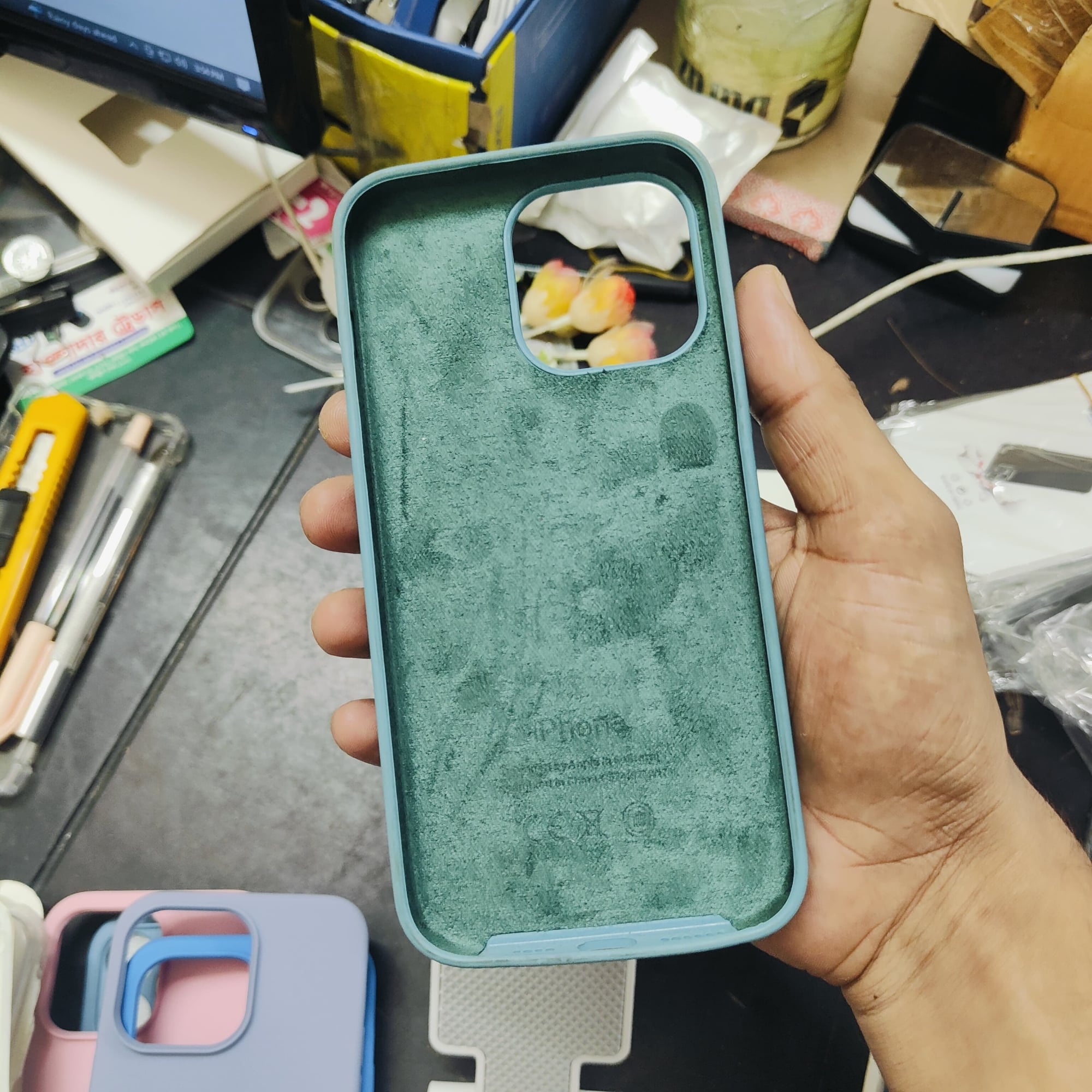 Picture of For Apple iPhone 14 Pro Max Soft Microfiber Cloth Back Full Protection Case Cover Cwith Logo Soft Silicone Rubber Phone Case