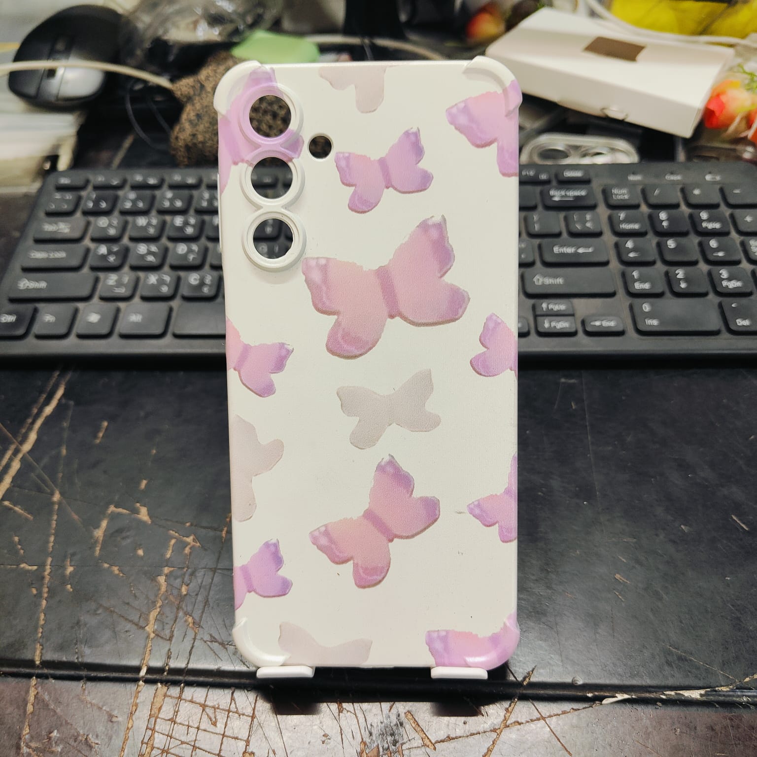 Picture of For Samsung Galaxy A16/A54/A55/A15/A25/S24/S24FE/S25/S23/S23FE/m35/m33 Soft Silicone Back Cover with 3D Pink Butterfly Design, Shockproof Protective