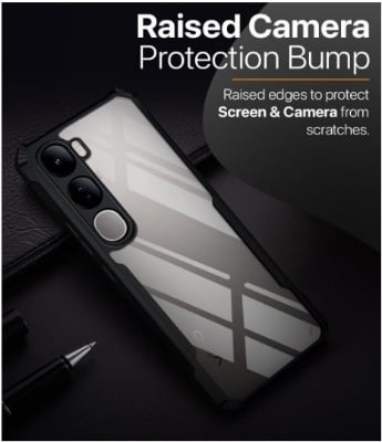 Picture of Vivo Y21d Back Cover FitSmart Transparent Heavy Duty Hybrid Ultra Slim Protective Hard PC Back + Soft TPU Back Cover for VivoY21d/Y31 5g- Black, Bumpe