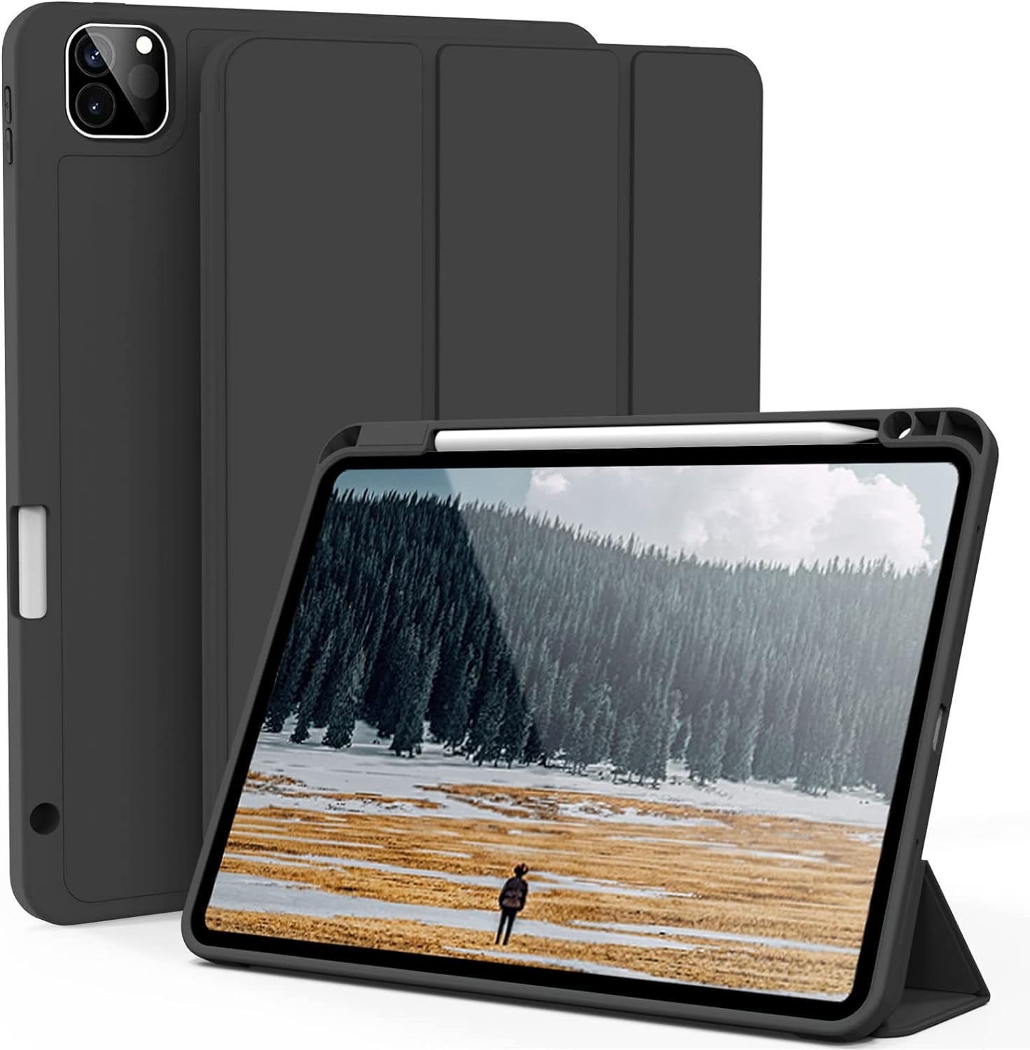 Picture of ZryXal New apple iPad Pro 11 Inch Case 2022 (4th Gen)/2021(3rd Gen)/2020(2nd Gen) with Pencil Holder,Smart iPad Case [Support Touch ID and Auto Wake/Sleep]