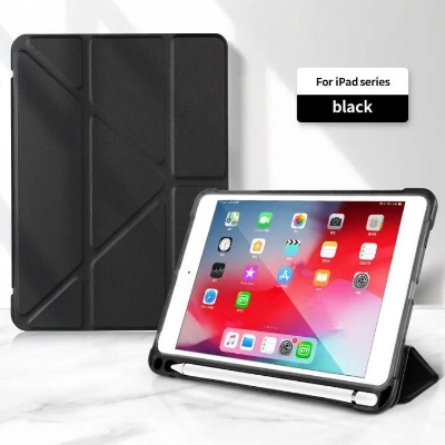 Picture of Apple iPad 10.2 (2021,2020,2019) 10.2 inches Luxury Premium Silk Texture Horizontal Flip Leather Cover with 3-folding Holder Smart Case-(Black) For A2603, A2604 (10.2 inches,7th 8th 9th generation) Apple iPad 10.2 (2021,2020,2019) 10.2 inches Luxury Premi