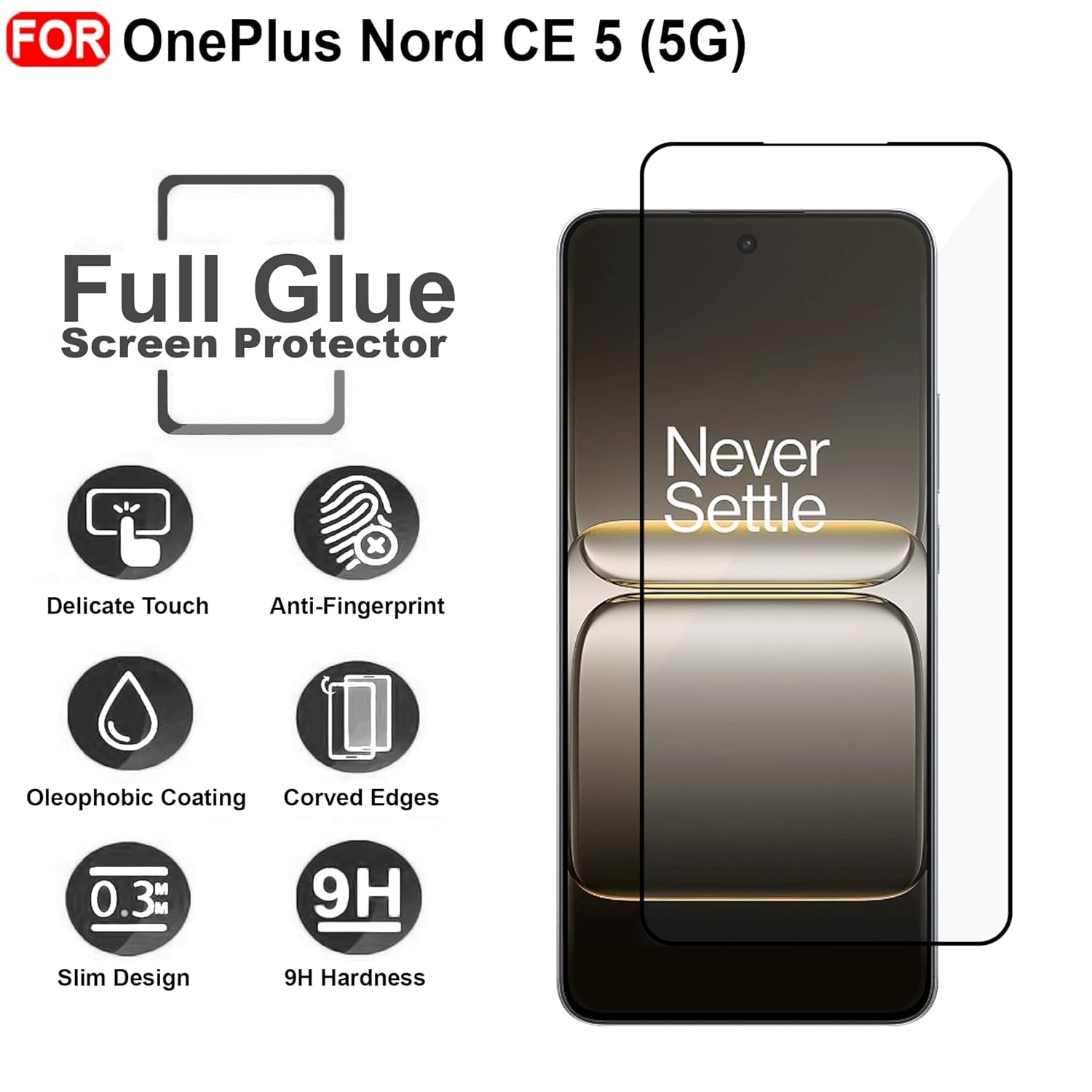 Picture of Tempered Glass for OnePlus Nord CE5 / CE 5 (5G) – Full HD Screen Protector with Edge-to-Edge Coverage, Anti-Scratch Protection & Easy Installation Kit (Black)
