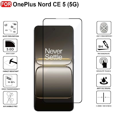 Picture of Tempered Glass for OnePlus Nord CE5 / CE 5 (5G) – Full HD Screen Protector with Edge-to-Edge Coverage, Anti-Scratch Protection & Easy Installation Kit (Black)
