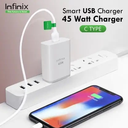 Picture of Infinix 45 W Supercharge 4.4 A Wall Charger for Mobile  (White, C-Type, Cable Included)