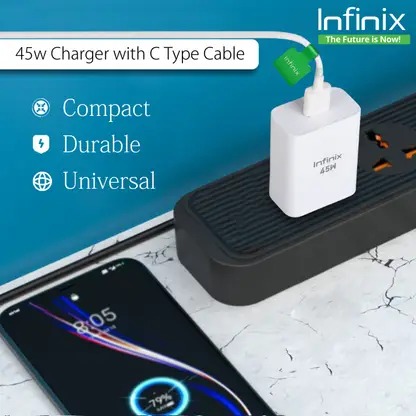 Picture of Infinix 45 W Supercharge 4.4 A Wall Charger for Mobile  (White, C-Type, Cable Included)