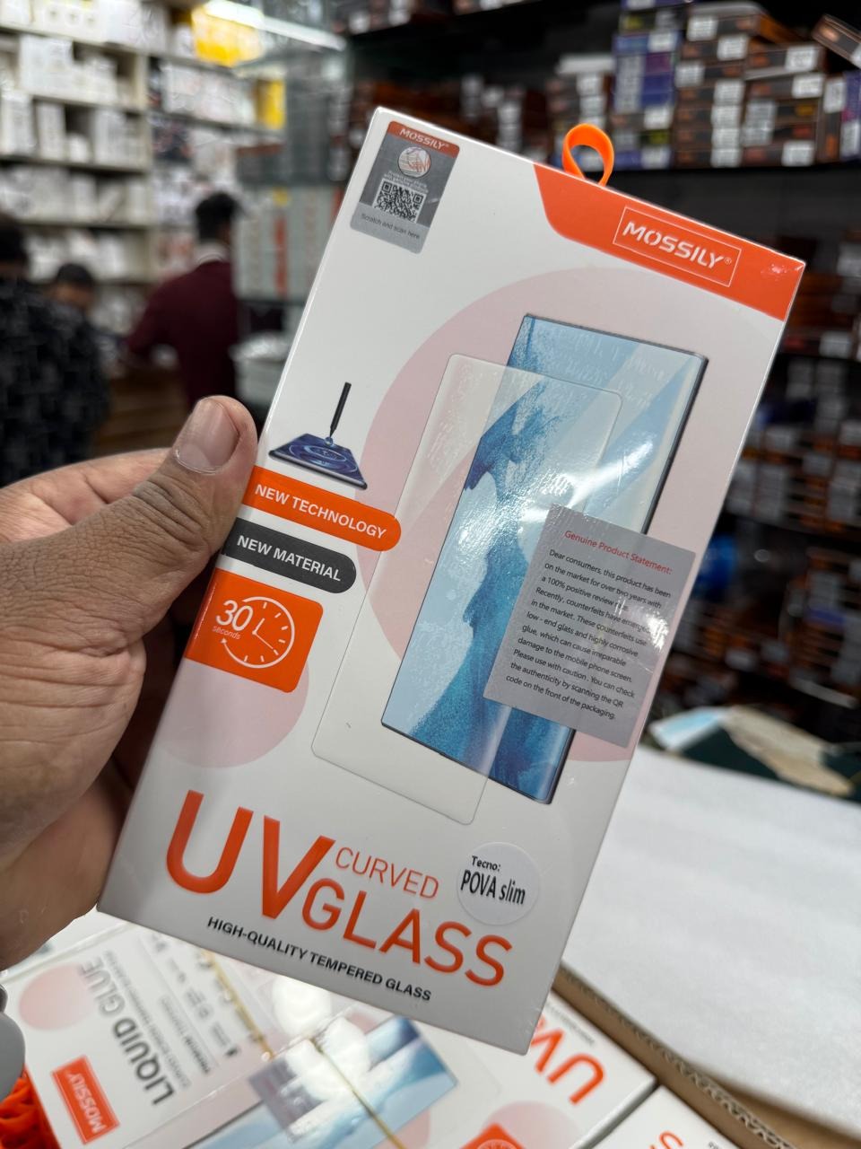 Picture of Tecno Pova Slim Mossily UV Glue Curved Tempered Glass Screen Protector For Tecno Pova Slim Gorilla Glass Protector With Easy Installation Full Kit