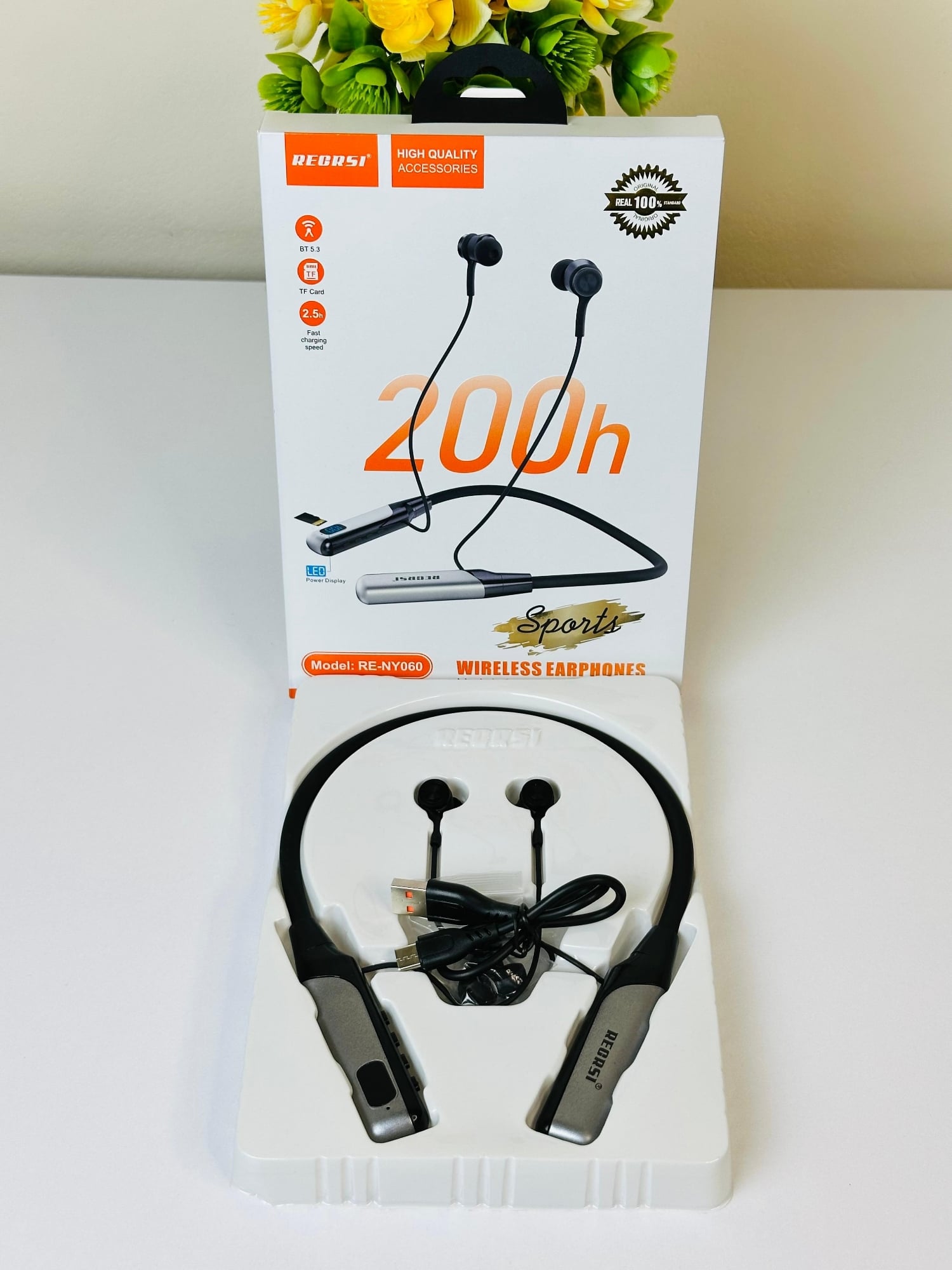 Picture of Recrsi wireless Neckband Bluetooth Earphone RE-NY060 চার্জিং ব্যাকআপ 200 ঘন্টা