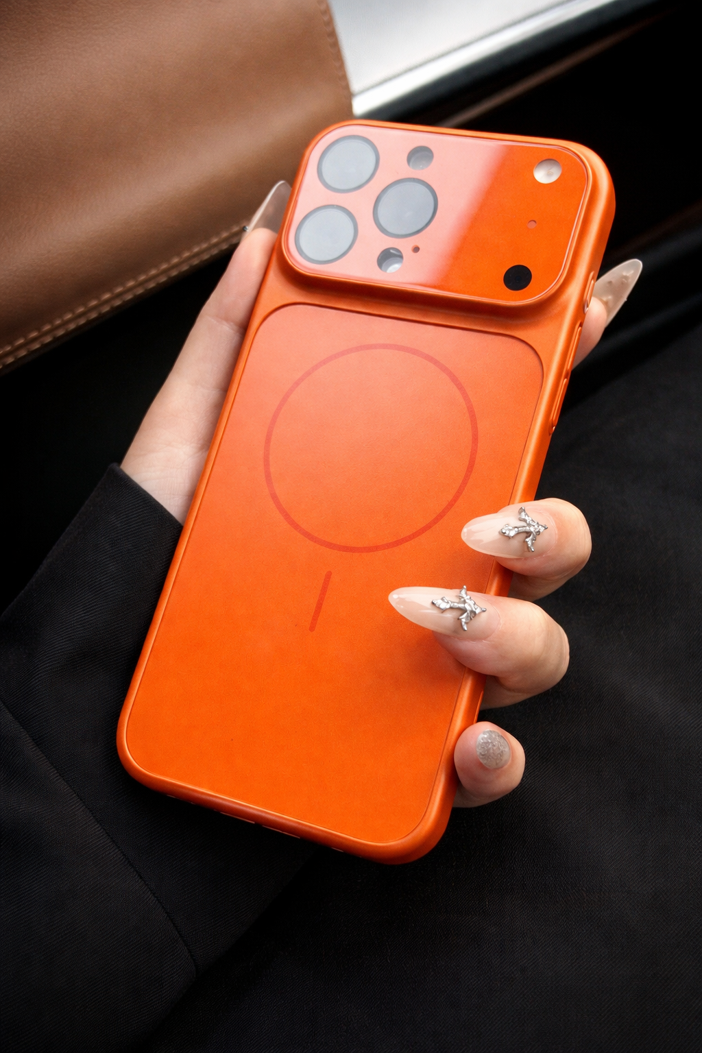 Picture of Fashion Orange Glass Case Compatible for IPhone 17 Pro Max 16 15 14 13 Pro Max Air Luxury Glass Matte Magnetic Wireless Charging Cover