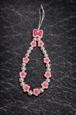 Picture of Colored bead petal Lanyard for IPhone Anti-Lost Bracelet for Samsung Mobile Phone Case Wrist Strap Car Keychain Cute Phone Charm