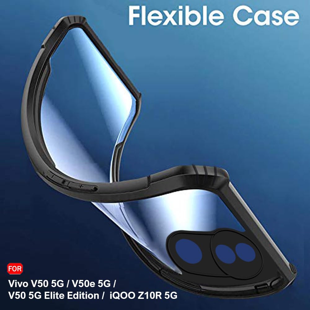Picture of TheGiftKart Shockproof Crystal Clear Back Cover Case for iQOO Z10R 5G / Vivo V50 / V50e 5G / Vivo T4R 5G | 360 Degree Protection | Hard Transparent Back Cover Case (PC & TPU, Black Bumper)