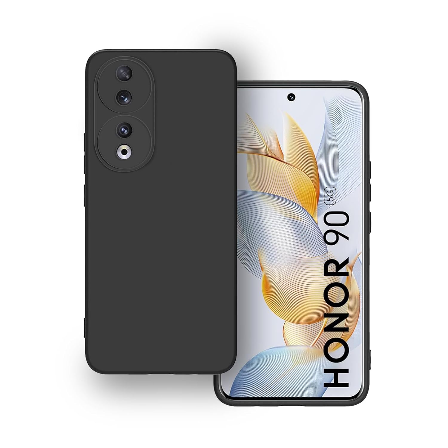 Picture of Protection Matte Finished Back Cover Case for Honor 90 5G | Rubberized TPU | Slim Thin Soft Matte Flexible Matte Touch Shockproof - Matte Black