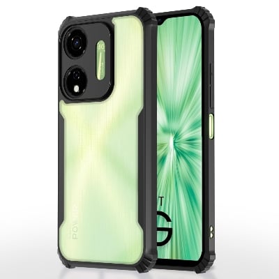 Picture of itel P55 5G Back Cover | Crystal Clear Transparent Back | Ultra Hyrbid | Full Camera Protection | Raised Edge | Bumper Back Case (Black)