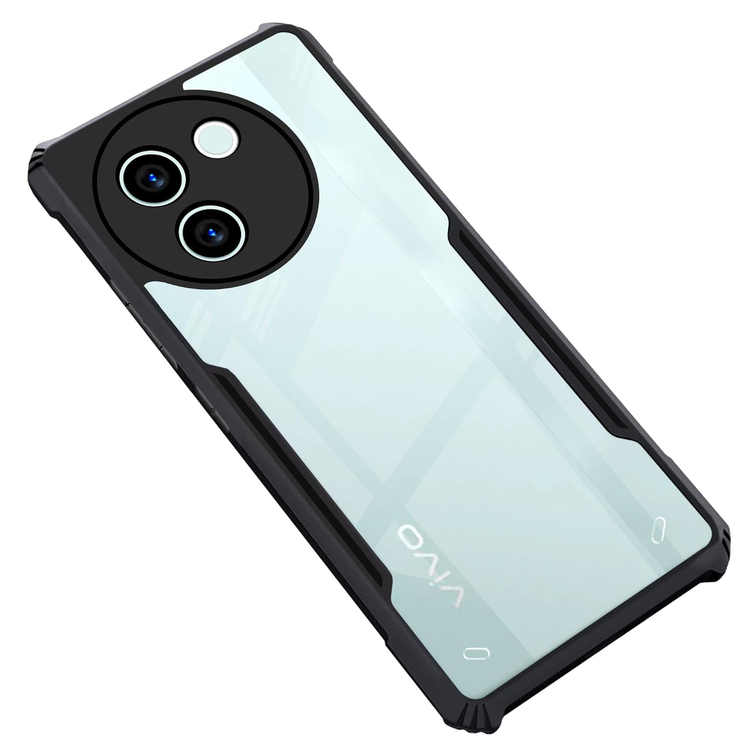 Picture of Vivo V30e (5G) Back Case Cover | Camera Protection Shockproof Bumper-Edge | Acrylic Crystal Clear 360 Degree Protection TPU+PC | Transparent Eagle Back Case Cover (Black)