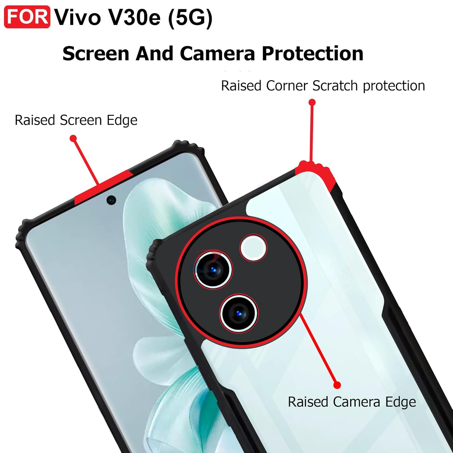 Picture of Vivo V30e (5G) Back Case Cover | Camera Protection Shockproof Bumper-Edge | Acrylic Crystal Clear 360 Degree Protection TPU+PC | Transparent Eagle Back Case Cover (Black)