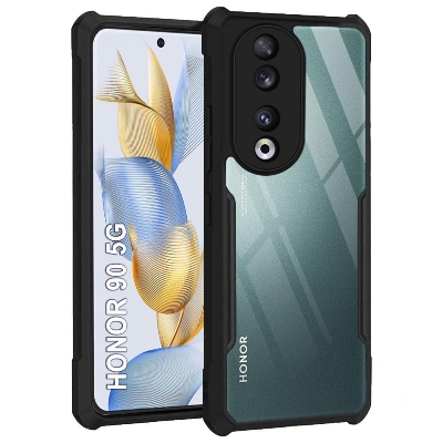 Picture of TheGiftKart Shockproof Crystal Clear Back Cover Case for Honor 90 5G | 360 Degree Protection | Protective Design | Transparent Back Cover Case for Honor 90 5G (PC & TPU, Black Bumper)