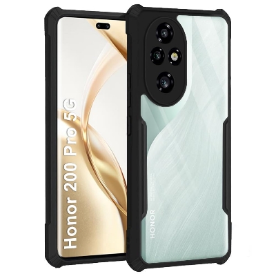 Picture of TheGiftKart Shockproof Crystal Clear Back Cover Case for Honor 200 Pro 5G | 360 Degree Protection | Protective Design | Transparent Back Cover Case for Honor 200 Pro 5G (PC & TPU, Black Bumper)