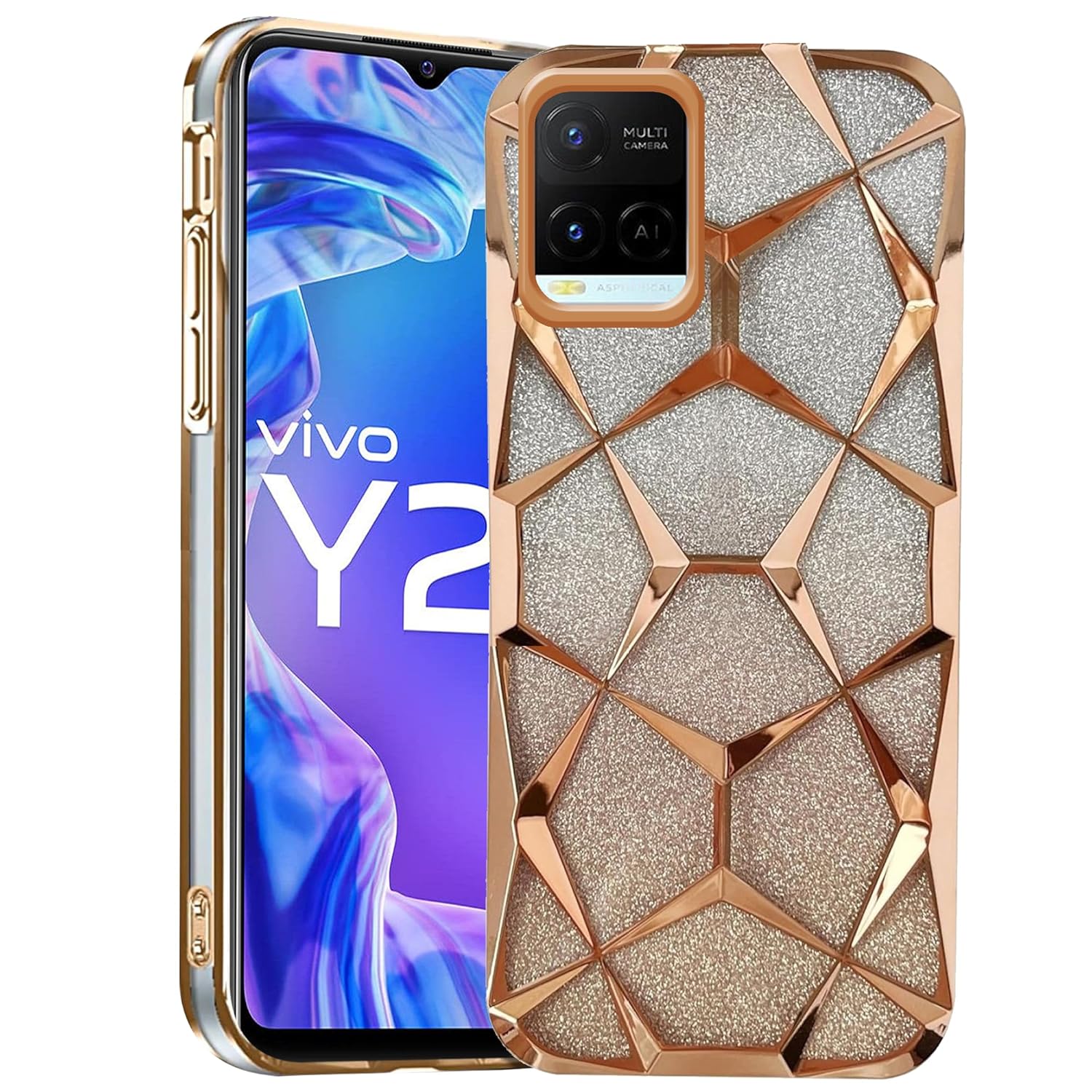 Picture of Glitter Case Compatible for Vivo Y21/ Y21T/ Y21A/ Y21e/ Y33s/ Y33T/ T1x Luxury 3D, Diamond Bling Shiny Soft TPU Clear Shockproof Women & Teen Girls Protective Cover