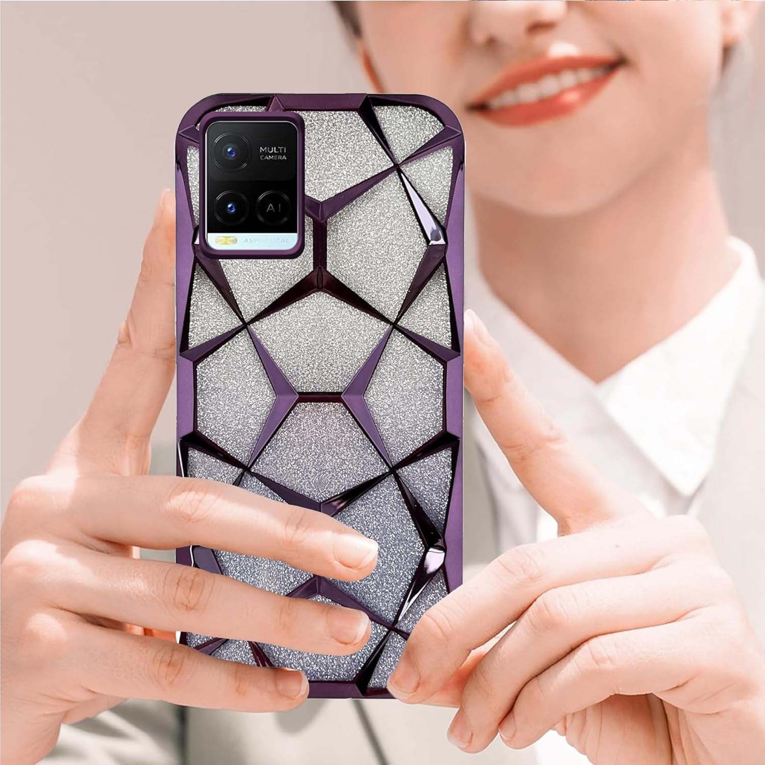 Picture of Glitter Case Compatible for Vivo Y21/ Y21T/ Y21A/ Y21e/ Y33s/ Y33T/ T1x Luxury 3D, Diamond Bling Shiny Soft TPU Clear Shockproof Women & Teen Girls Protective Cover