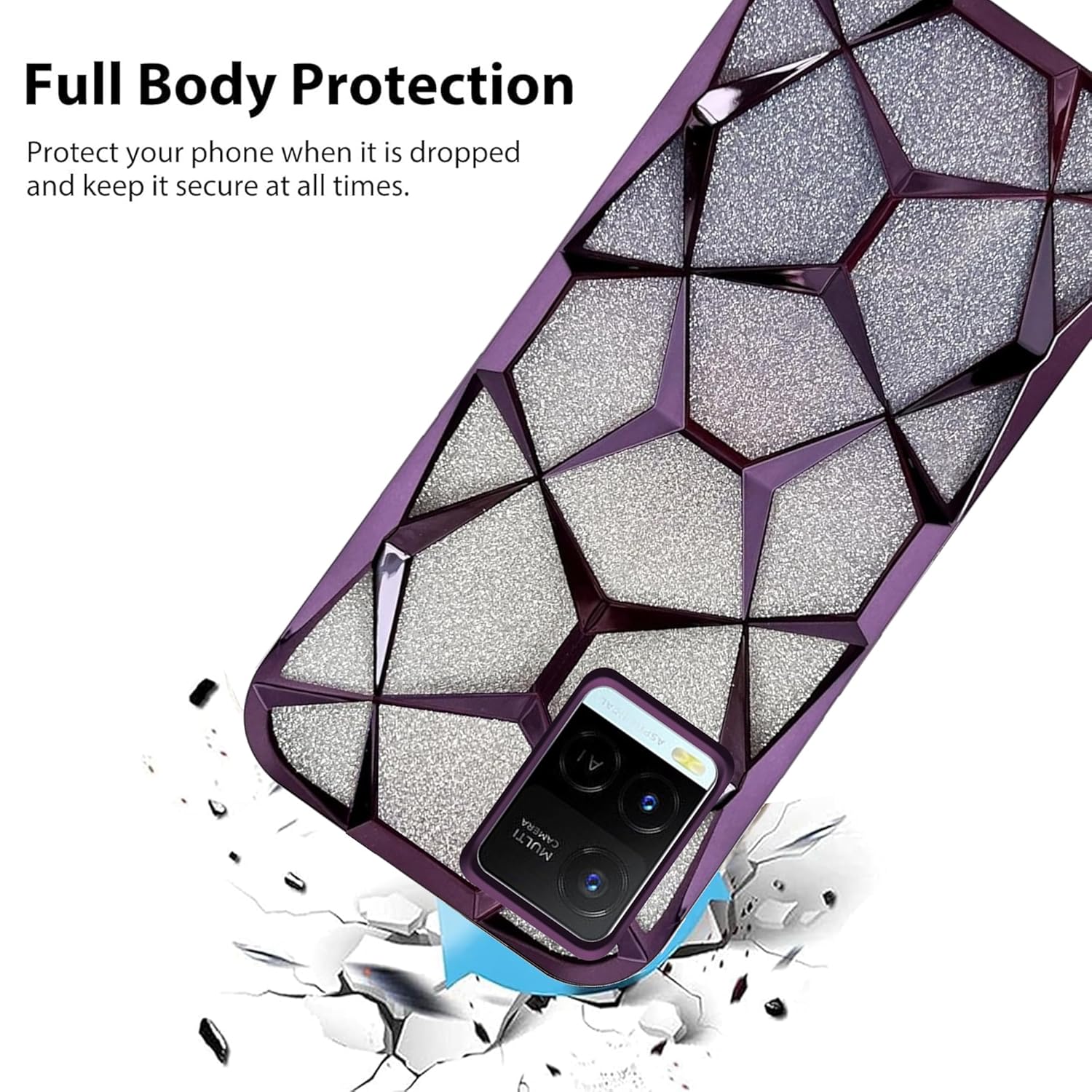 Picture of Glitter Case Compatible for Vivo Y21/ Y21T/ Y21A/ Y21e/ Y33s/ Y33T/ T1x Luxury 3D, Diamond Bling Shiny Soft TPU Clear Shockproof Women & Teen Girls Protective Cover