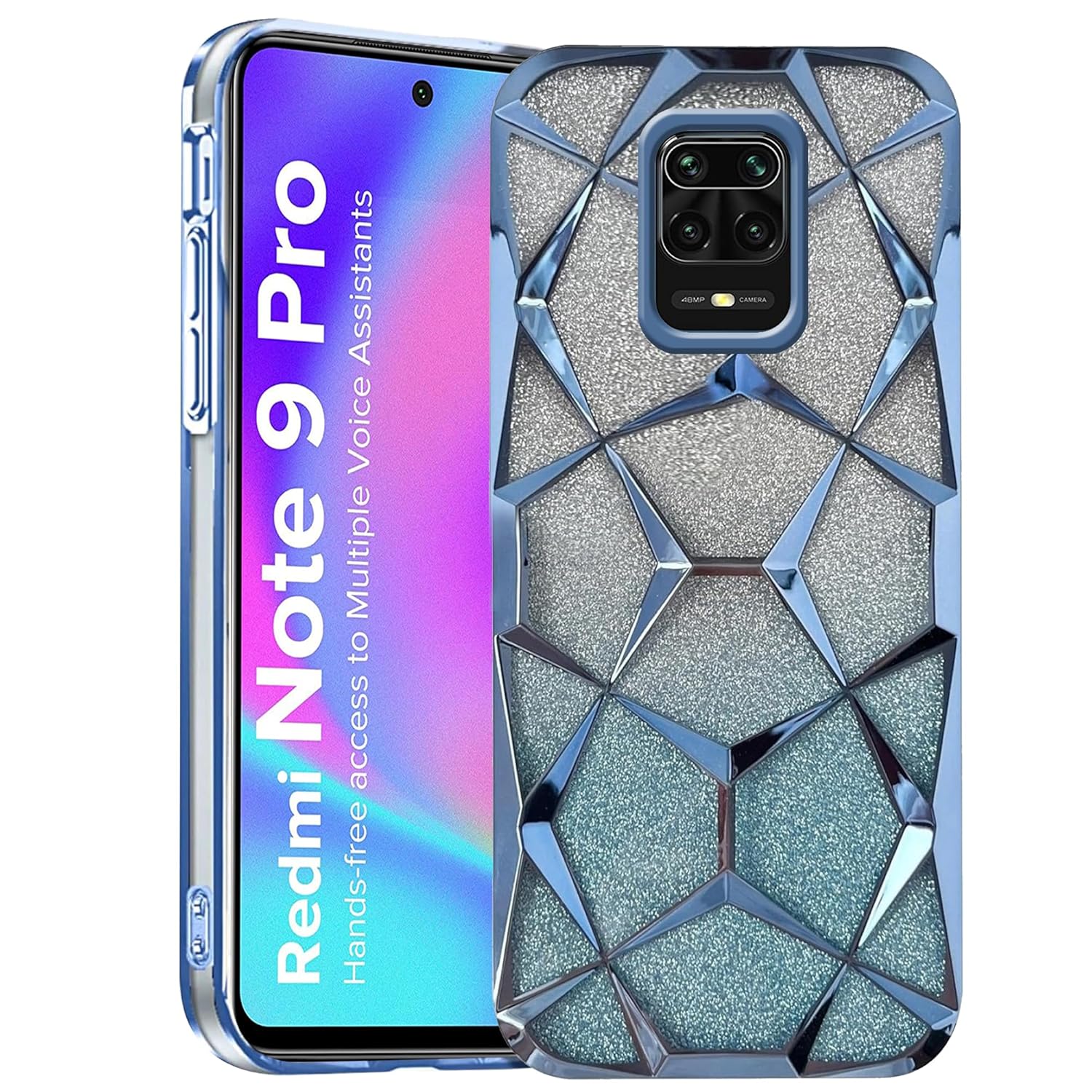 Picture of Glitter Case Compatible for Xiaomi Redmi Note 9 Pro Max/note 9s/note 9 pro Luxury Electroplated 3D Cube, Diamond Bling Shiny Soft TPU Clear Shockproof Women & Teen Girls Protective Phone Cover