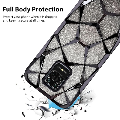 Picture of Glitter Case Compatible for Xiaomi Redmi Note 9 Pro Max/note 9s/note 9 pro Luxury Electroplated 3D Cube, Diamond Bling Shiny Soft TPU Clear Shockproof Women & Teen Girls Protective Phone Cover