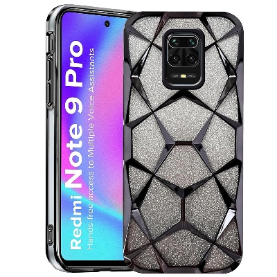 Picture of Glitter Case Compatible for Xiaomi Redmi Note 9 Pro Max/note 9s/note 9 pro Luxury Electroplated 3D Cube, Diamond Bling Shiny Soft TPU Clear Shockproof Women & Teen Girls Protective Phone Cover