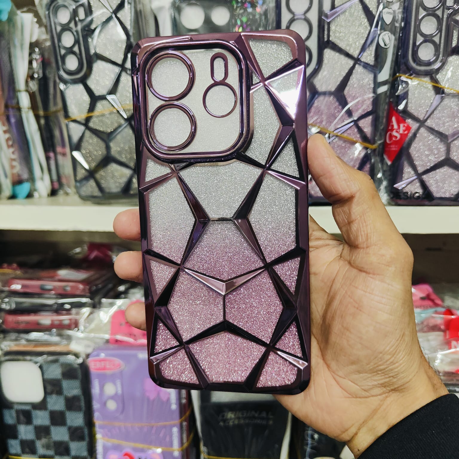 Picture of Glitter Case Compatible for Xiaomi Redmi Note 14 4G Luxury Electroplated 3D Cube, Diamond Bling Shiny Soft TPU Clear Shockproof Case Women & Teen Girls Protective Phone Cove