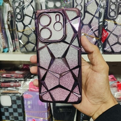 Picture of Glitter Case Compatible for Xiaomi Redmi Note 14 4G Luxury Electroplated 3D Cube, Diamond Bling Shiny Soft TPU Clear Shockproof Case Women & Teen Girls Protective Phone Cove